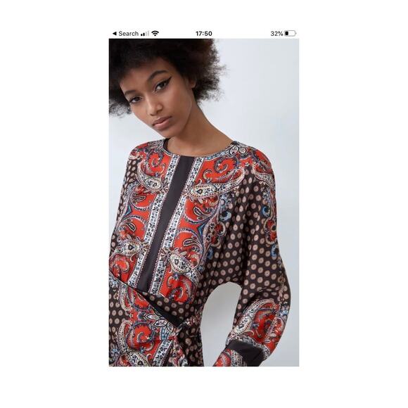 Zara Paisley Scarf Mix Print Satin Faux Wrap Mini Dress Small Boho Western - Picture 8 of 14